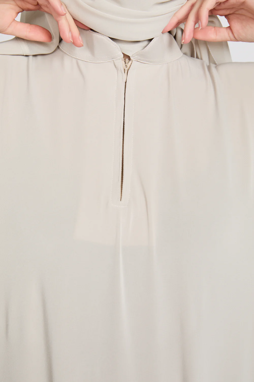 Premium Jersey Closed Abaya with Front Zip - Pebble Beige - Image 4