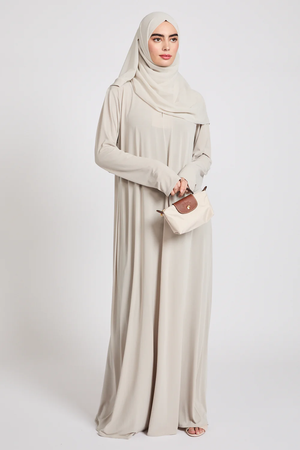 Premium Jersey Closed Abaya with Front Zip - Pebble Beige - Image 6