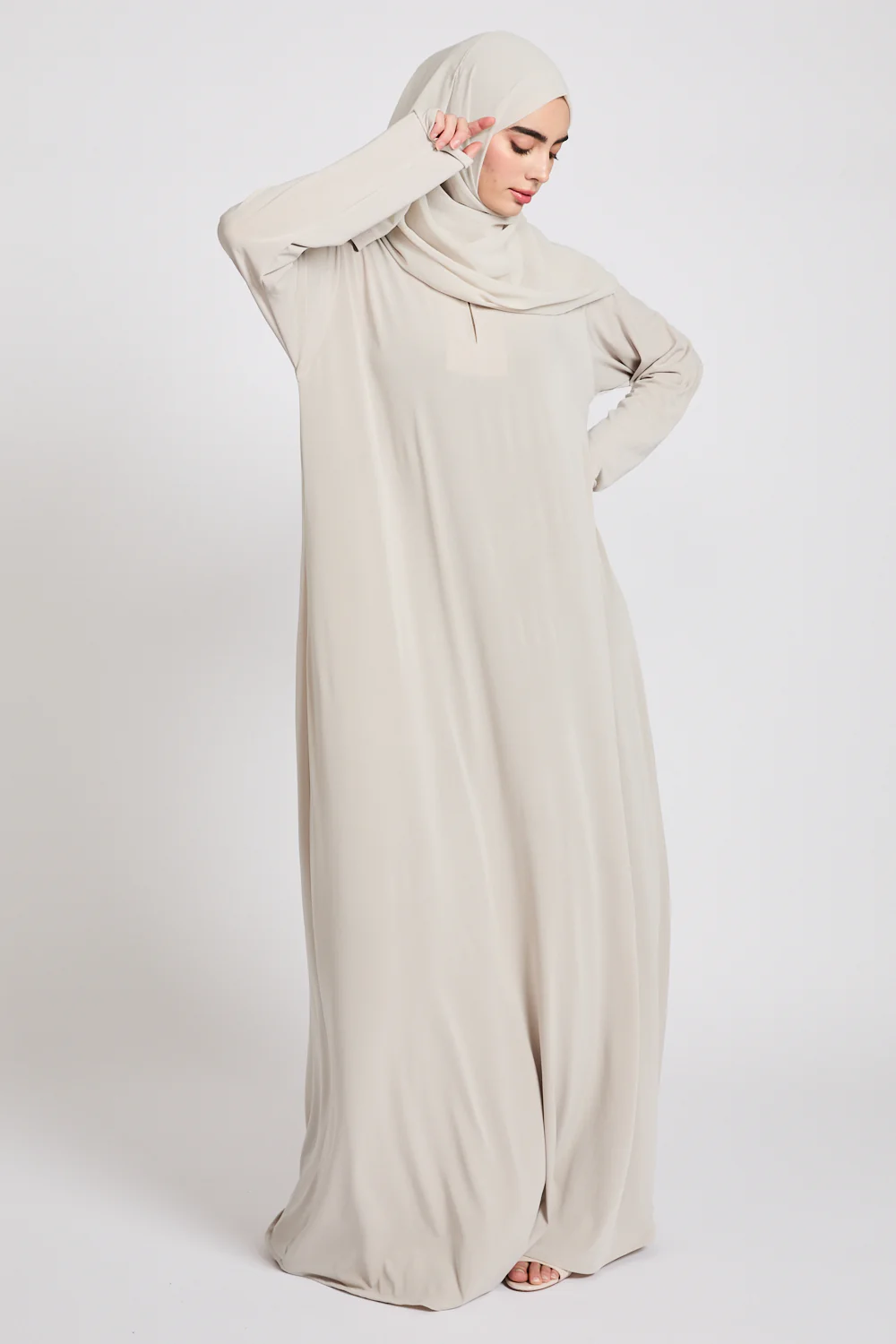 Premium Jersey Closed Abaya with Front Zip - Pebble Beige - Image 7