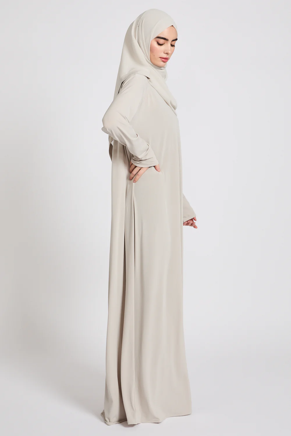 Premium Jersey Closed Abaya with Front Zip - Pebble Beige - Image 8