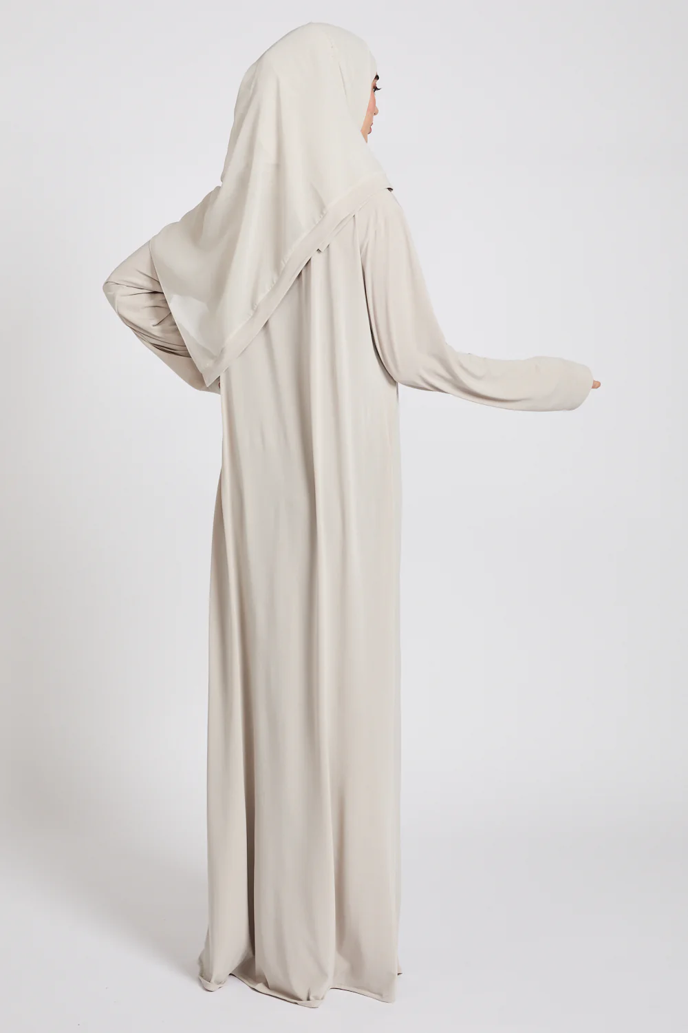 Premium Jersey Closed Abaya with Front Zip - Pebble Beige - Image 9