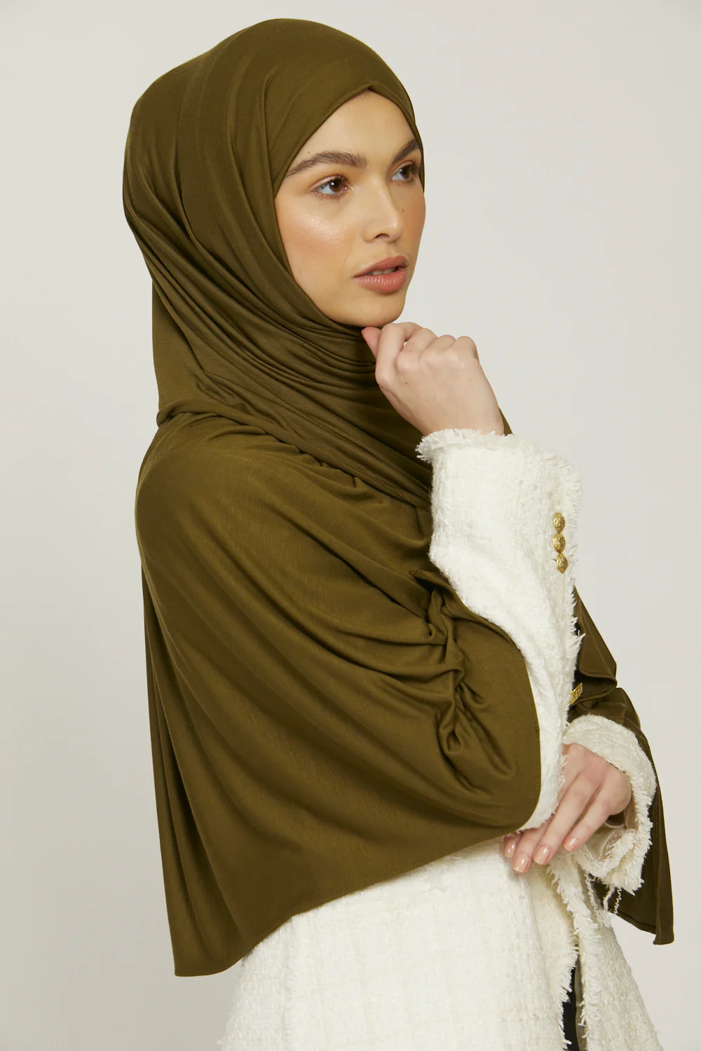 Premium Jersey Hijab - Olive - Image 3