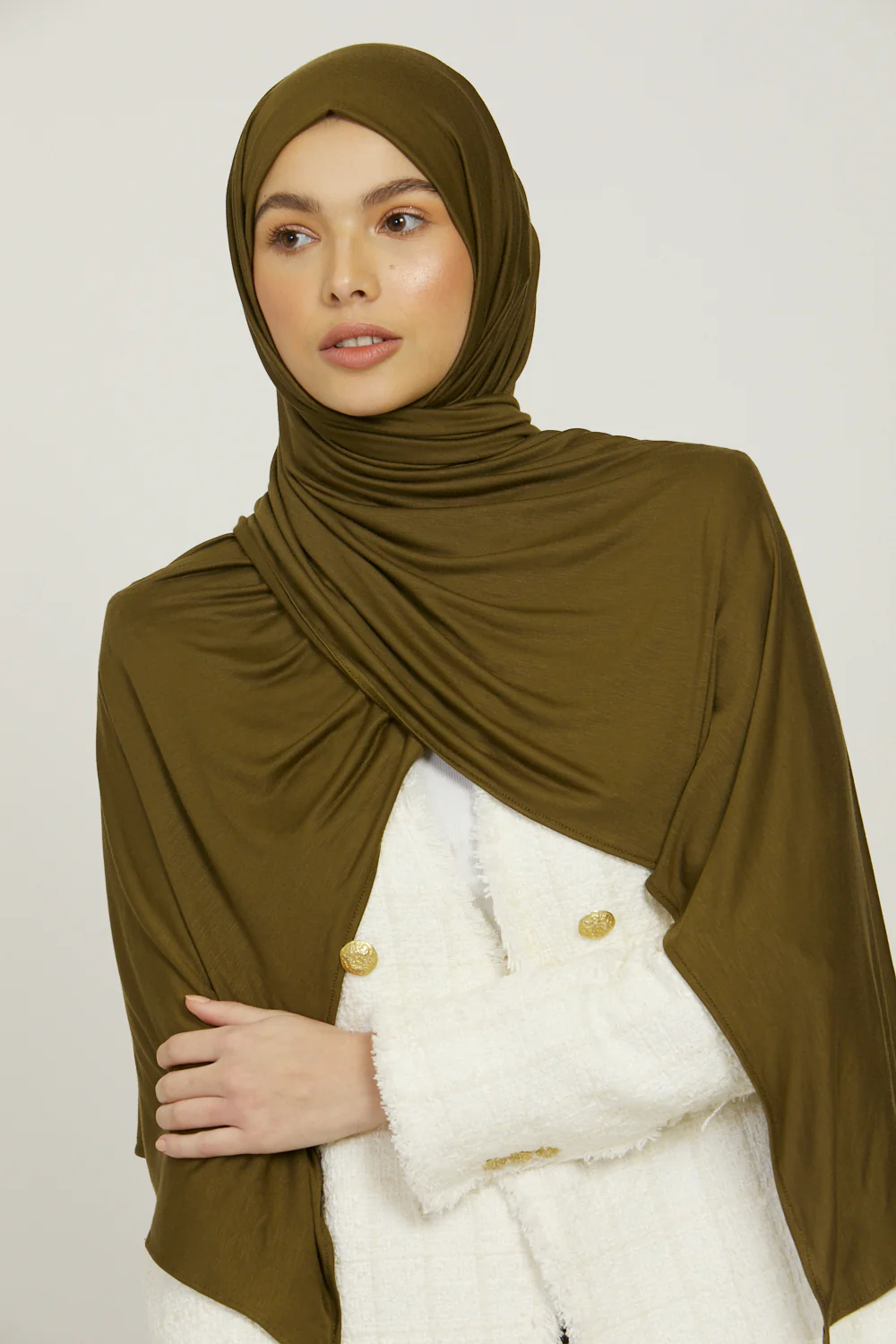 Premium Jersey Hijab - Olive - Image 4