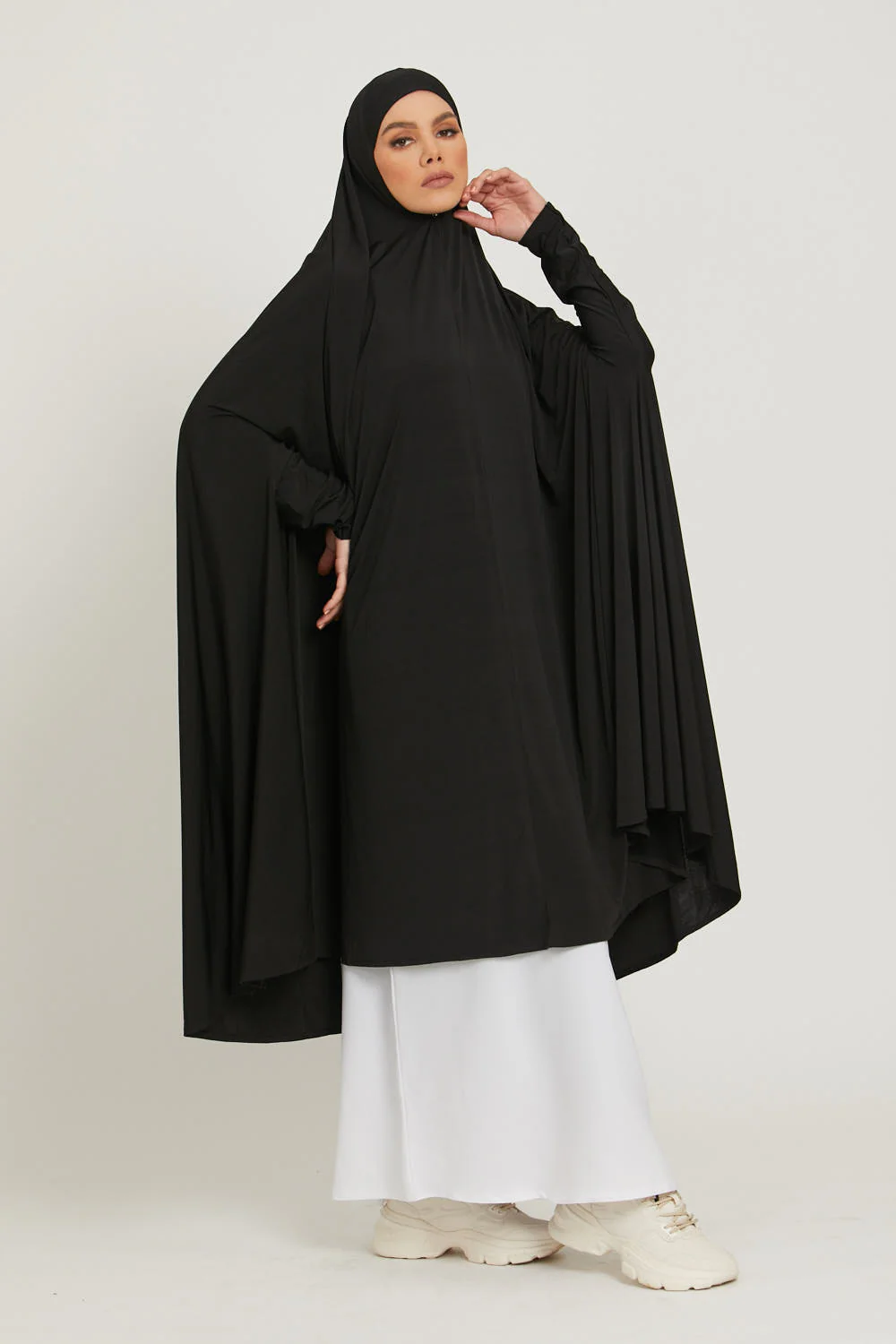 Premium Jersey Prayer Abaya  - Black - Image 2