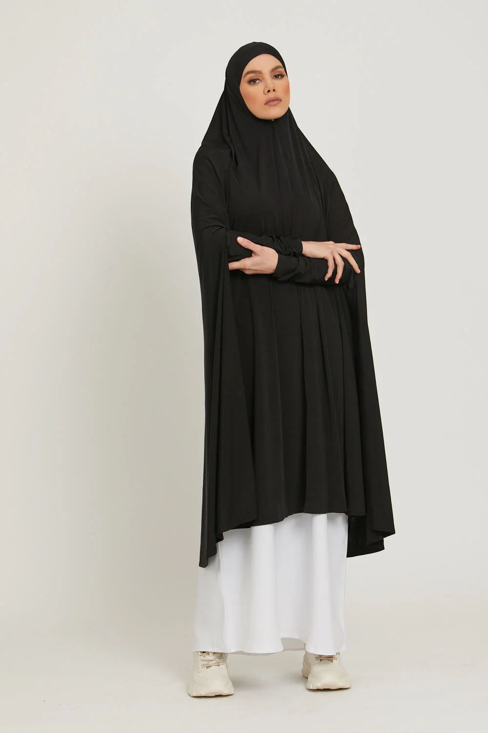 Premium Jersey Prayer Abaya  - Black - Image 3