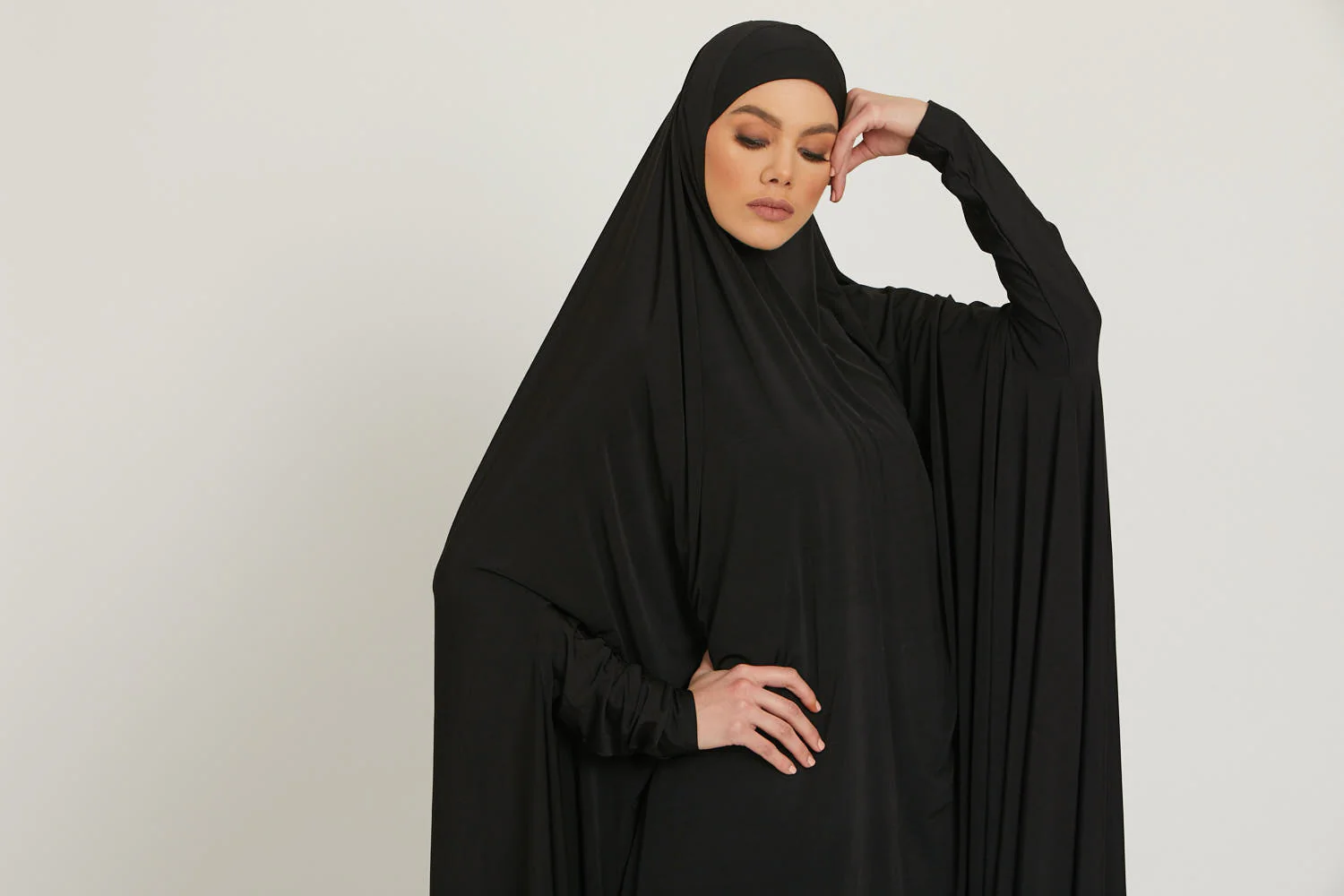 Premium Jersey Prayer Abaya  - Black - Image 9