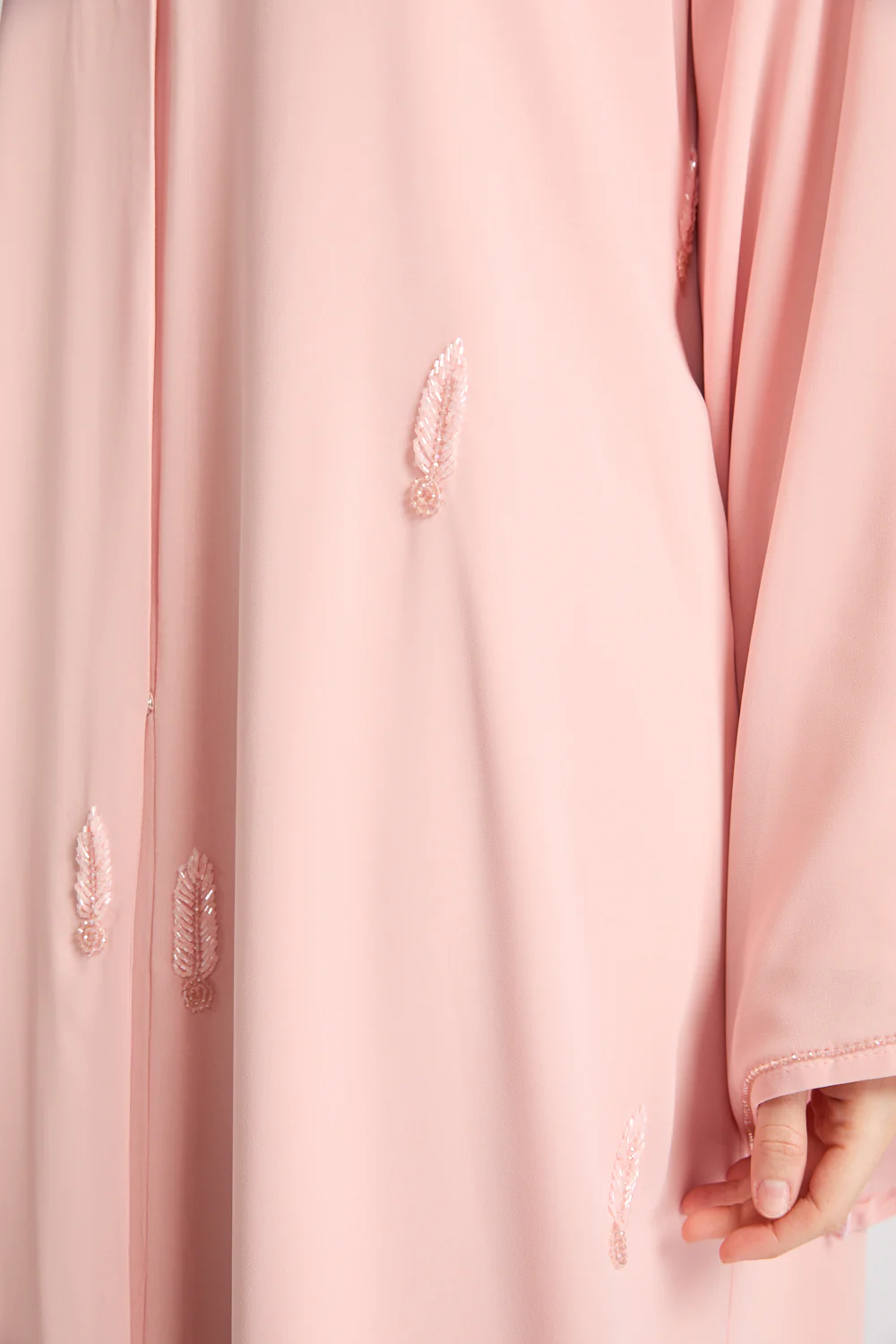Premium Jewel Motif Embellished Chiffon Open Abaya - Rosewater - Image 4