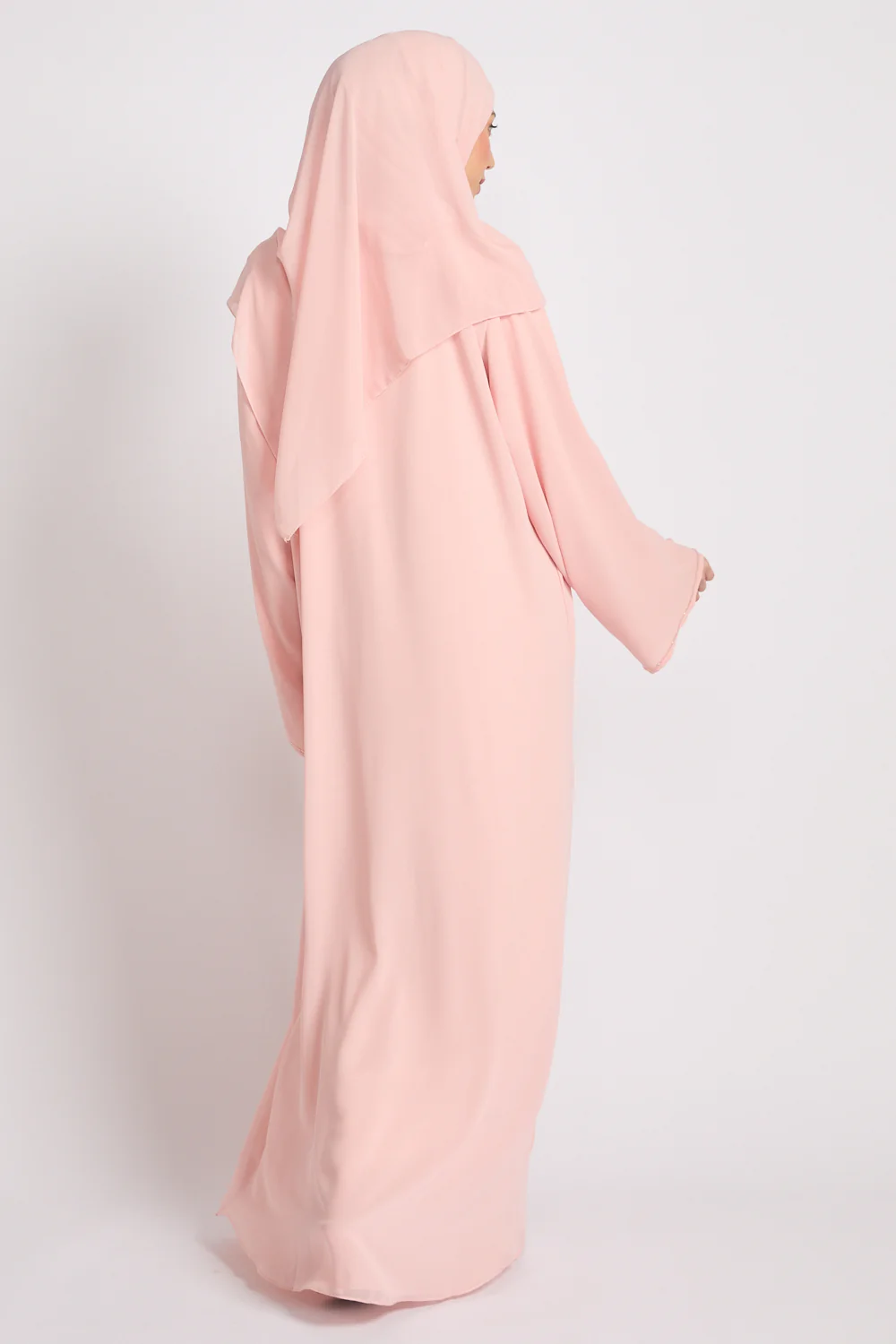 Premium Jewel Motif Embellished Chiffon Open Abaya - Rosewater - Image 8