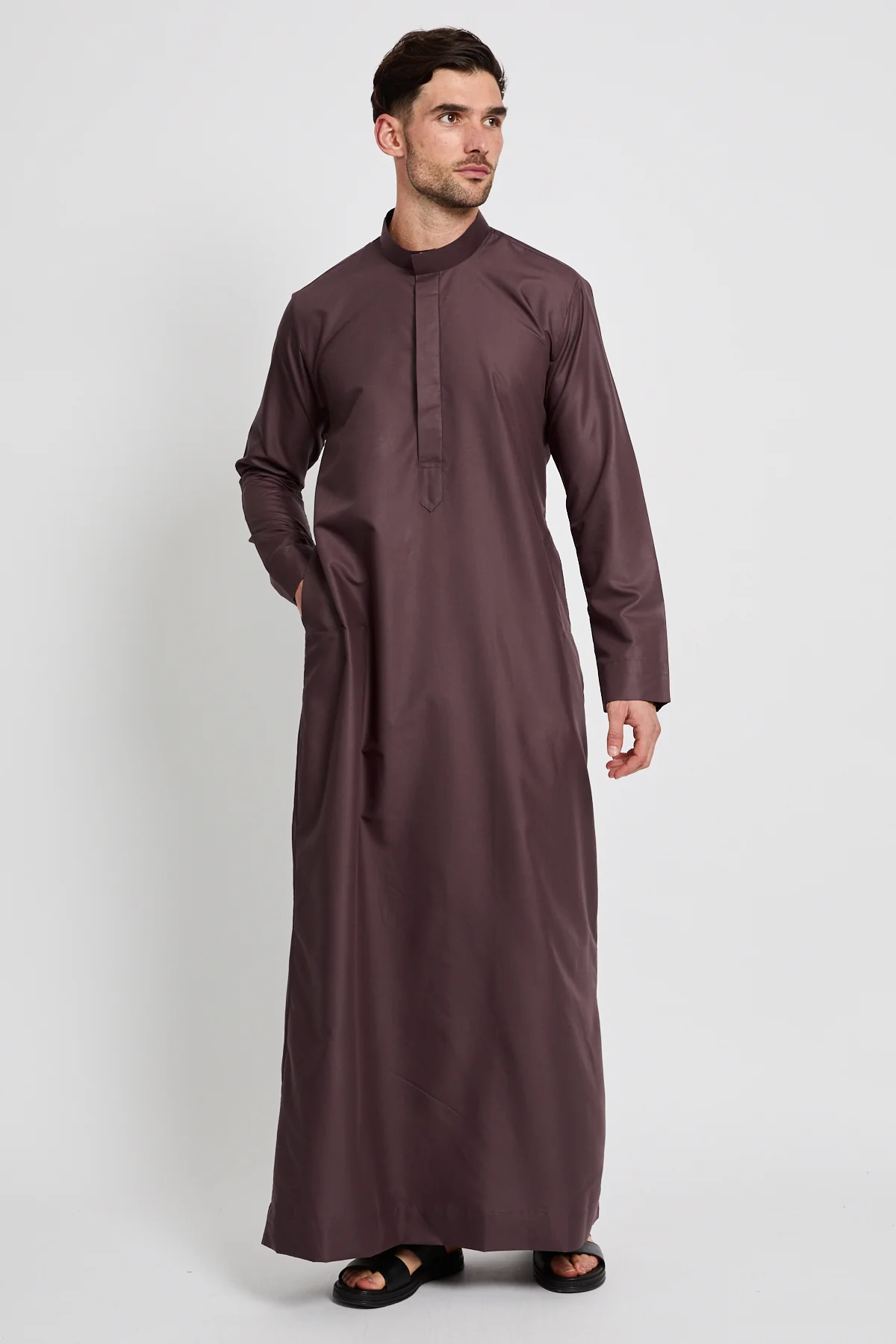 Premium Kuwaiti Thobe - Dark Fig - Image 3
