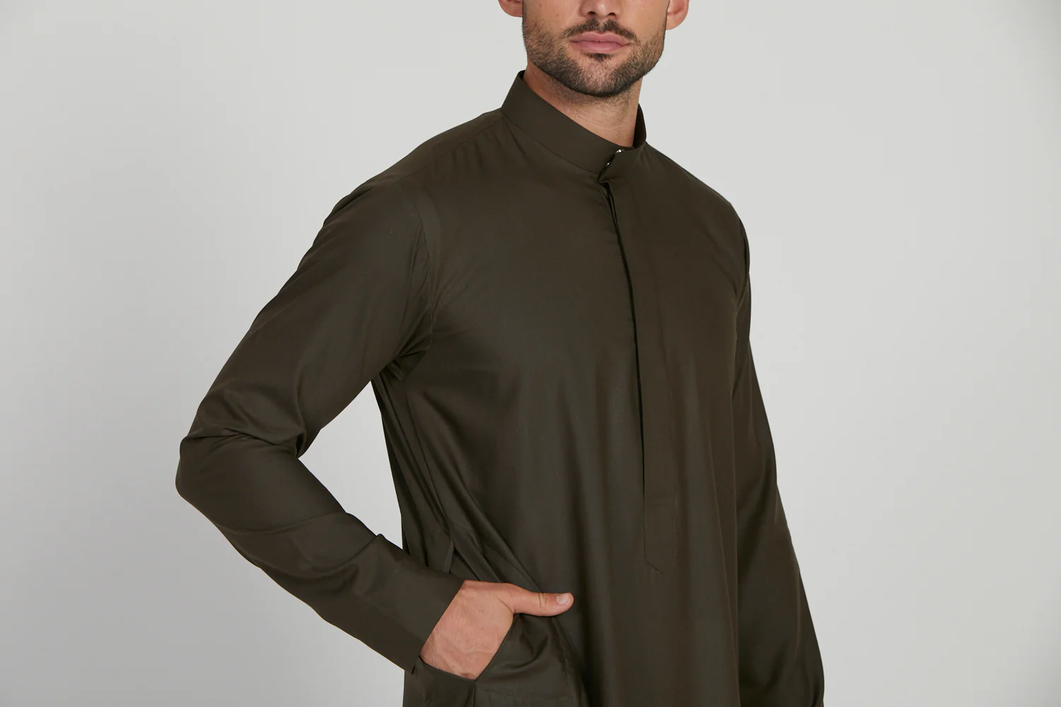 Premium Kuwaiti Thobe - Olive Night - Image 6