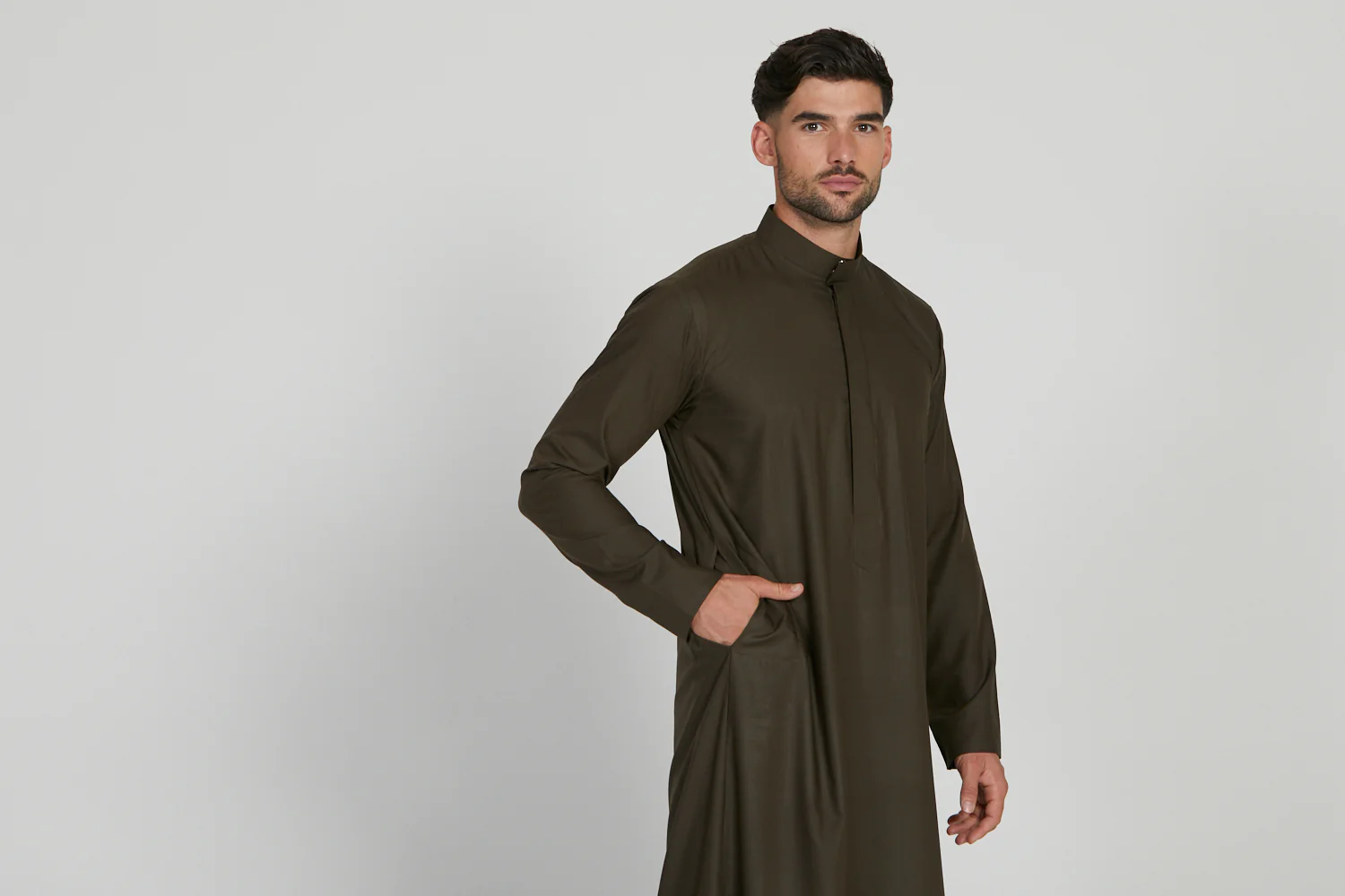 Premium Kuwaiti Thobe - Olive Night - Image 7