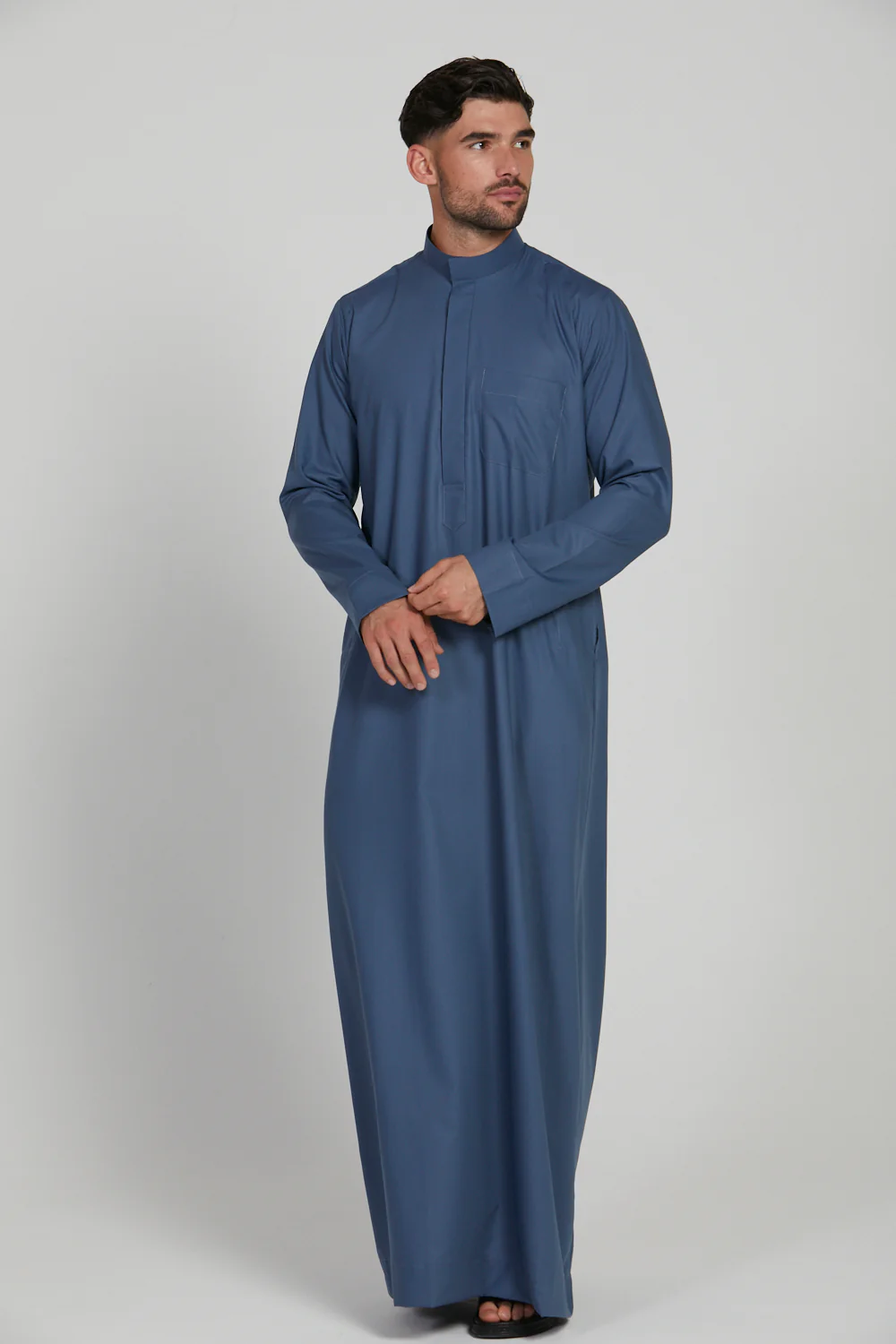 Premium Kuwaiti Thobe With Pocket - Blue Horizon - Image 3