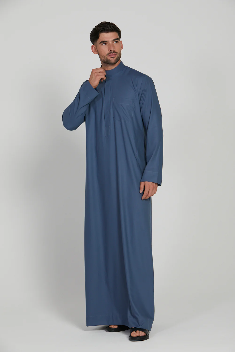 Premium Kuwaiti Thobe With Pocket - Blue Horizon - Image 4
