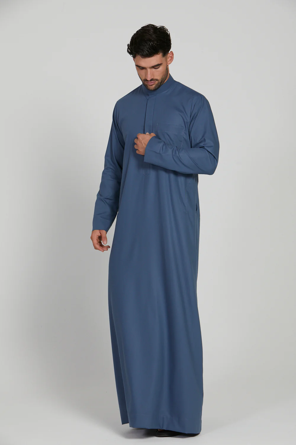 Premium Kuwaiti Thobe With Pocket - Blue Horizon - Image 5