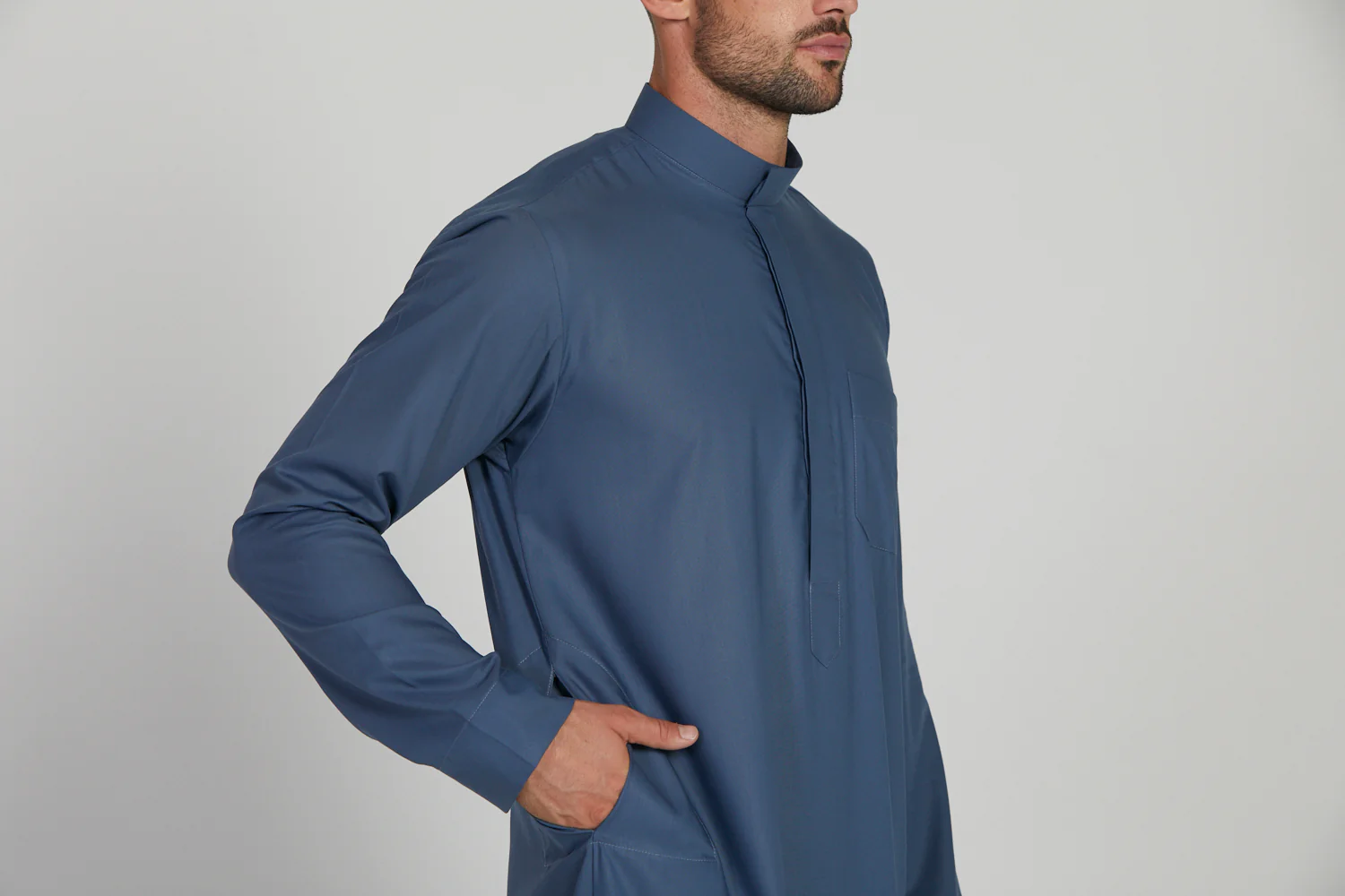 Premium Kuwaiti Thobe With Pocket - Blue Horizon - Image 8