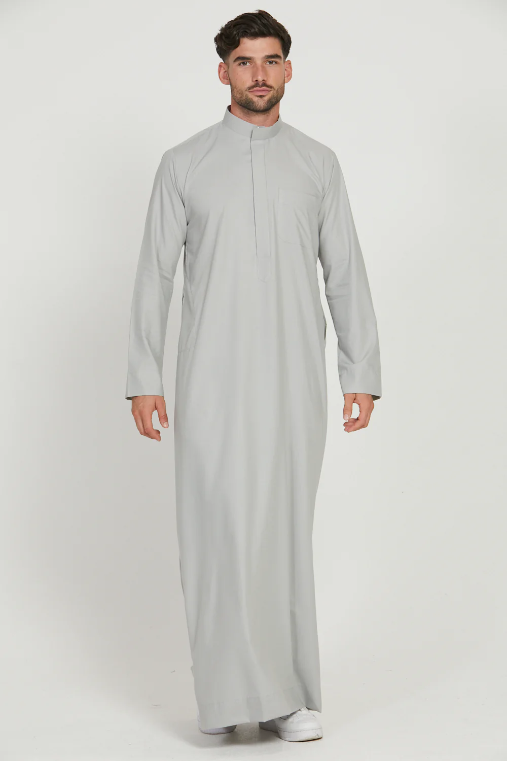 Premium Kuwaiti Thobe With Pocket - Mist Grey - Image 2