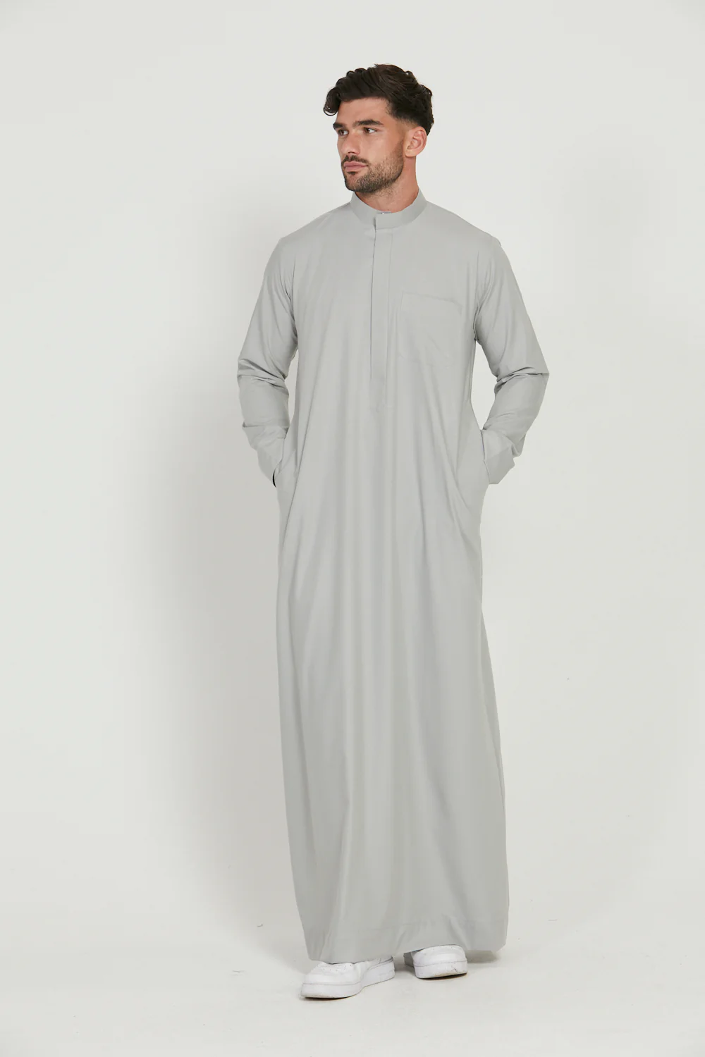 Premium Kuwaiti Thobe With Pocket - Mist Grey - Image 3