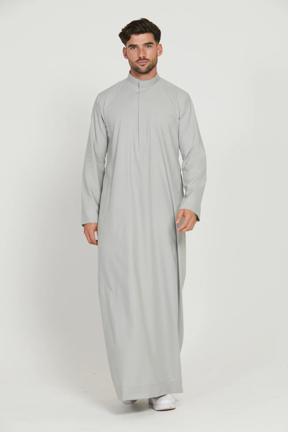 Premium Kuwaiti Thobe With Pocket - Mist Grey - Image 5