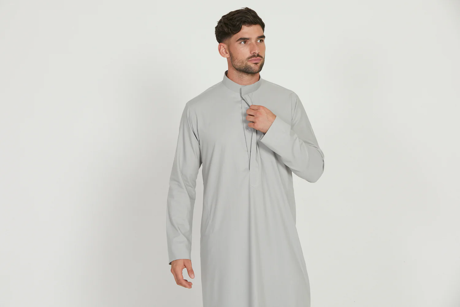 Premium Kuwaiti Thobe With Pocket - Mist Grey - Image 8