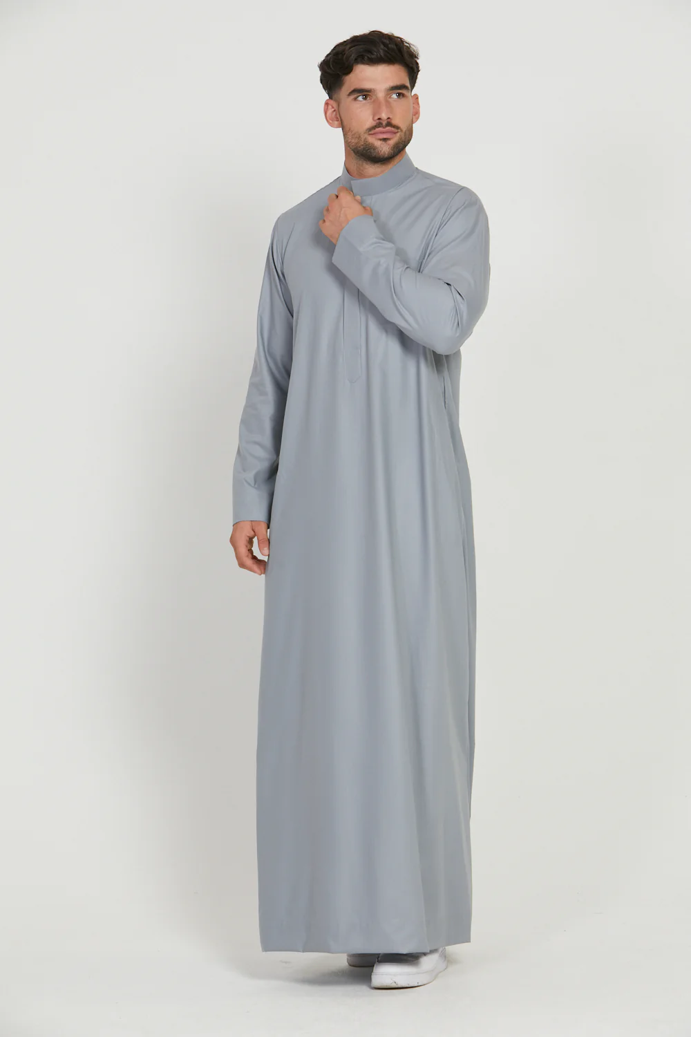 Premium Kuwaiti Thobe With Pocket - Quarry Pebble - Image 3
