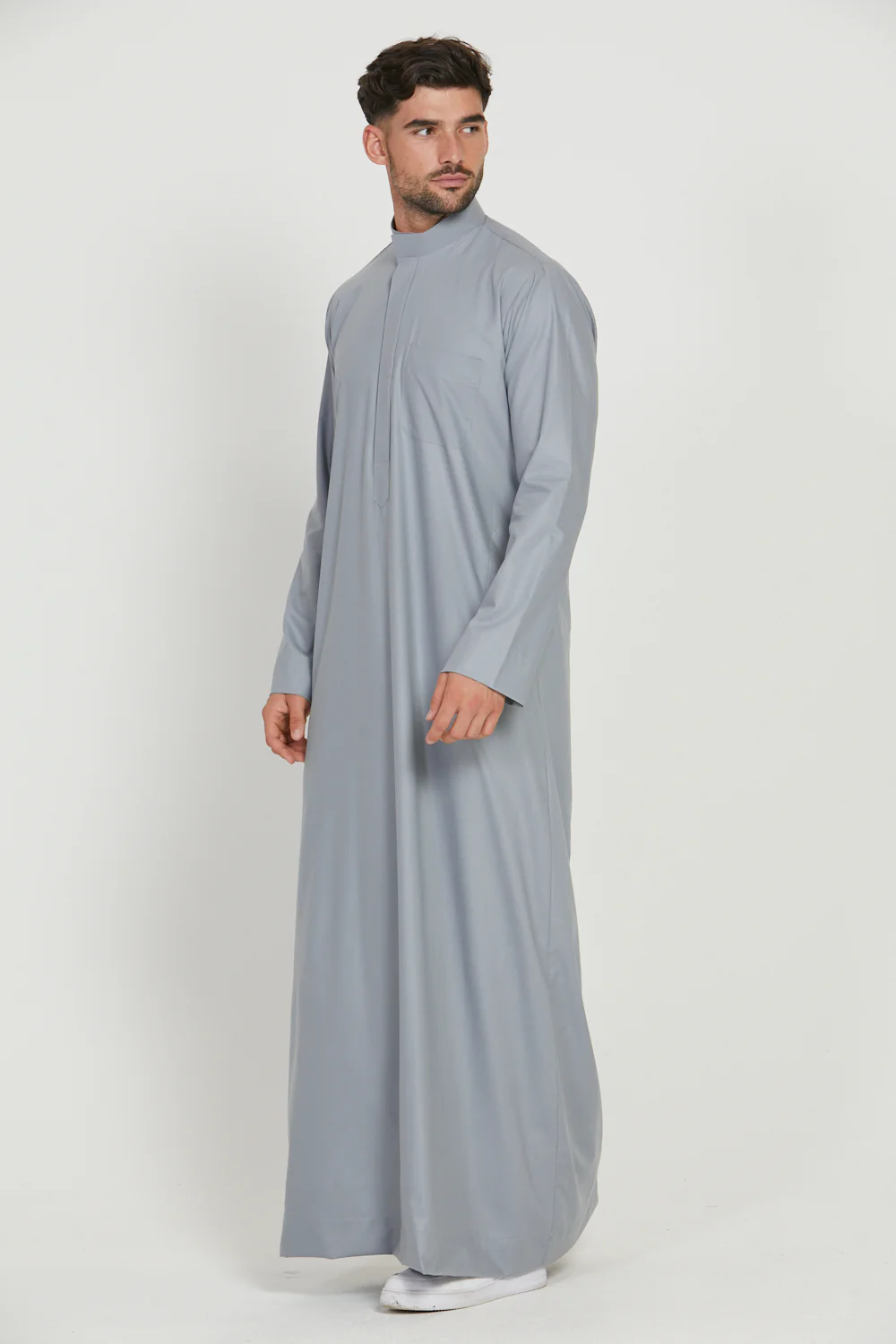 Premium Kuwaiti Thobe With Pocket - Quarry Pebble - Image 6