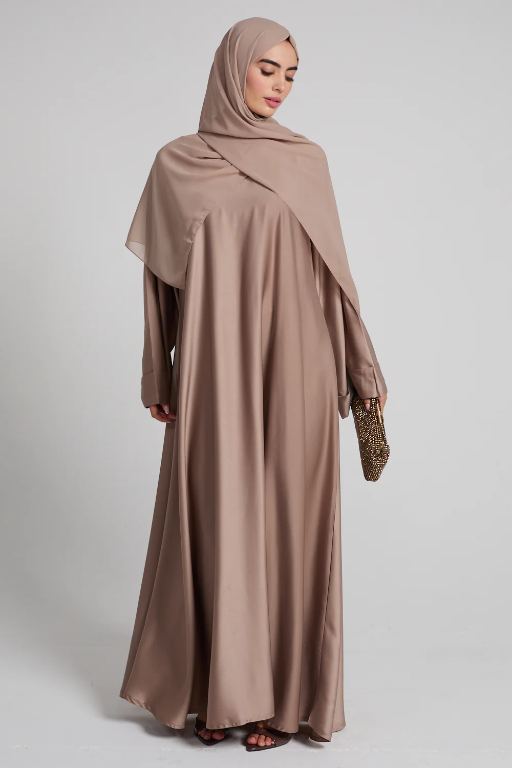 Premium Luxe Umbrella Cut Closed Abaya - Desert Taupe - Image 4