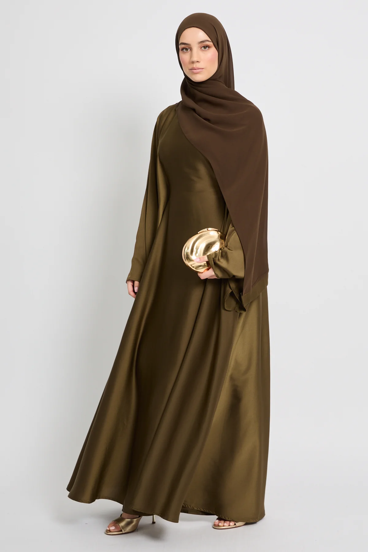 Premium Luxe Umbrella Cut Closed Abaya with Inner Belt - Desert Bronze