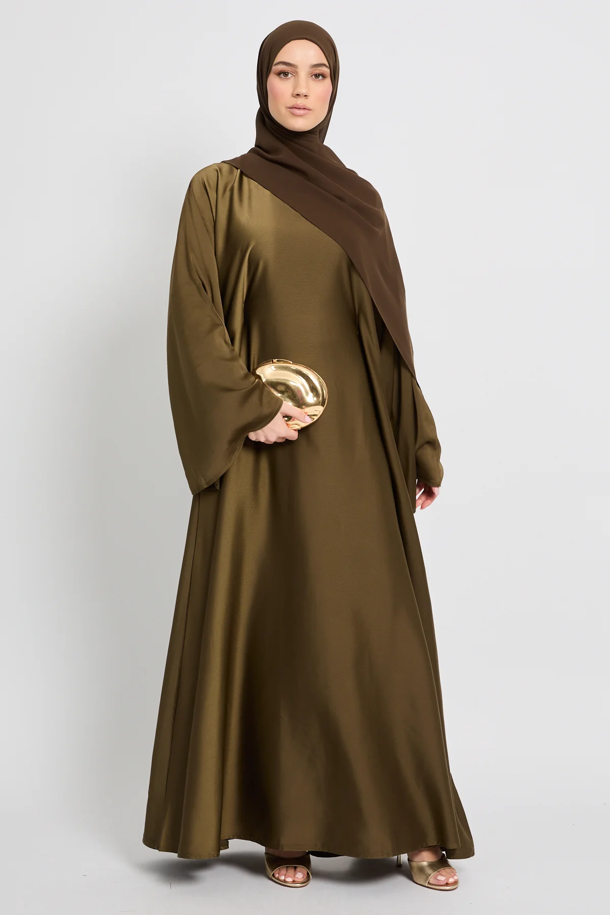 Premium Luxe Umbrella Cut Closed Abaya with Inner Belt - Desert Bronze - Image 3