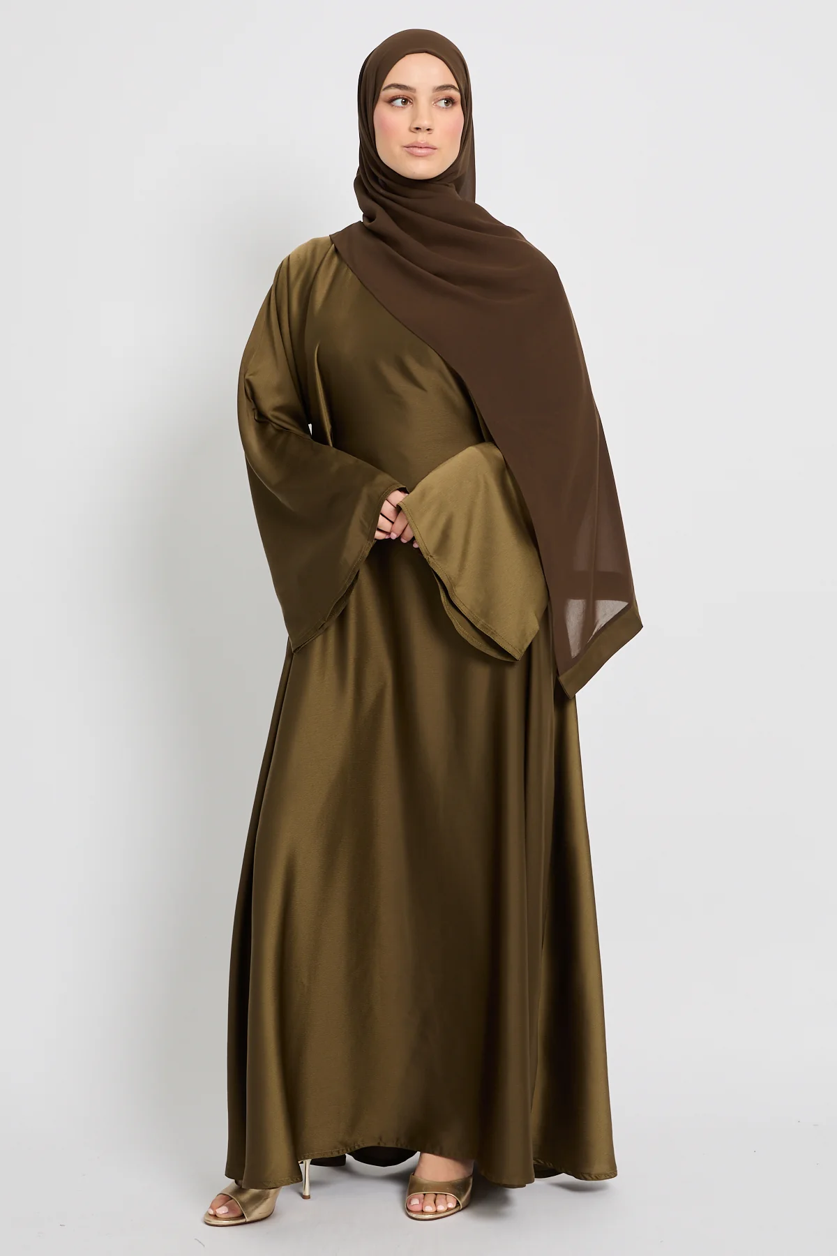 Premium Luxe Umbrella Cut Closed Abaya with Inner Belt - Desert Bronze - Image 6