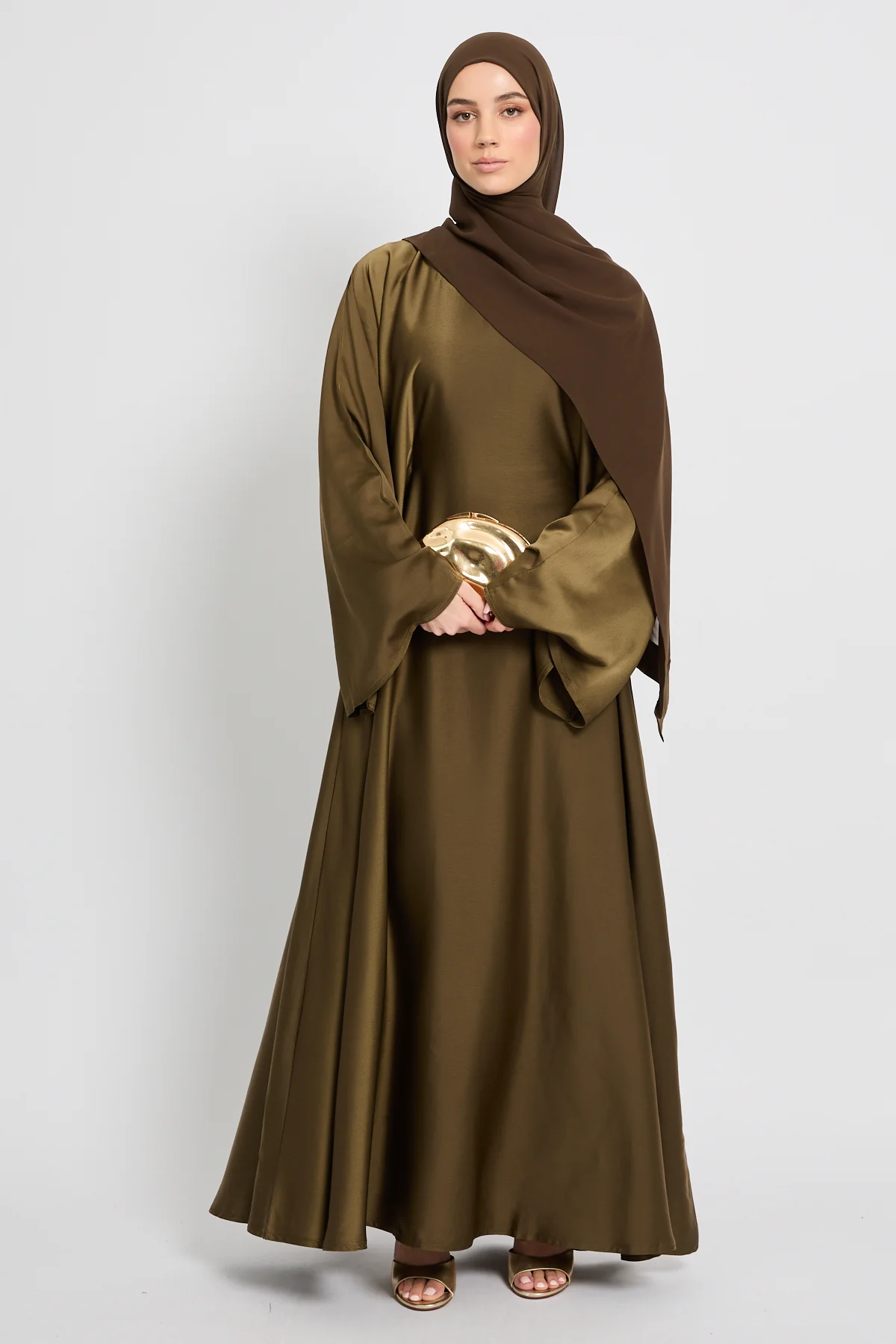 Premium Luxe Umbrella Cut Closed Abaya with Inner Belt - Desert Bronze - Image 8