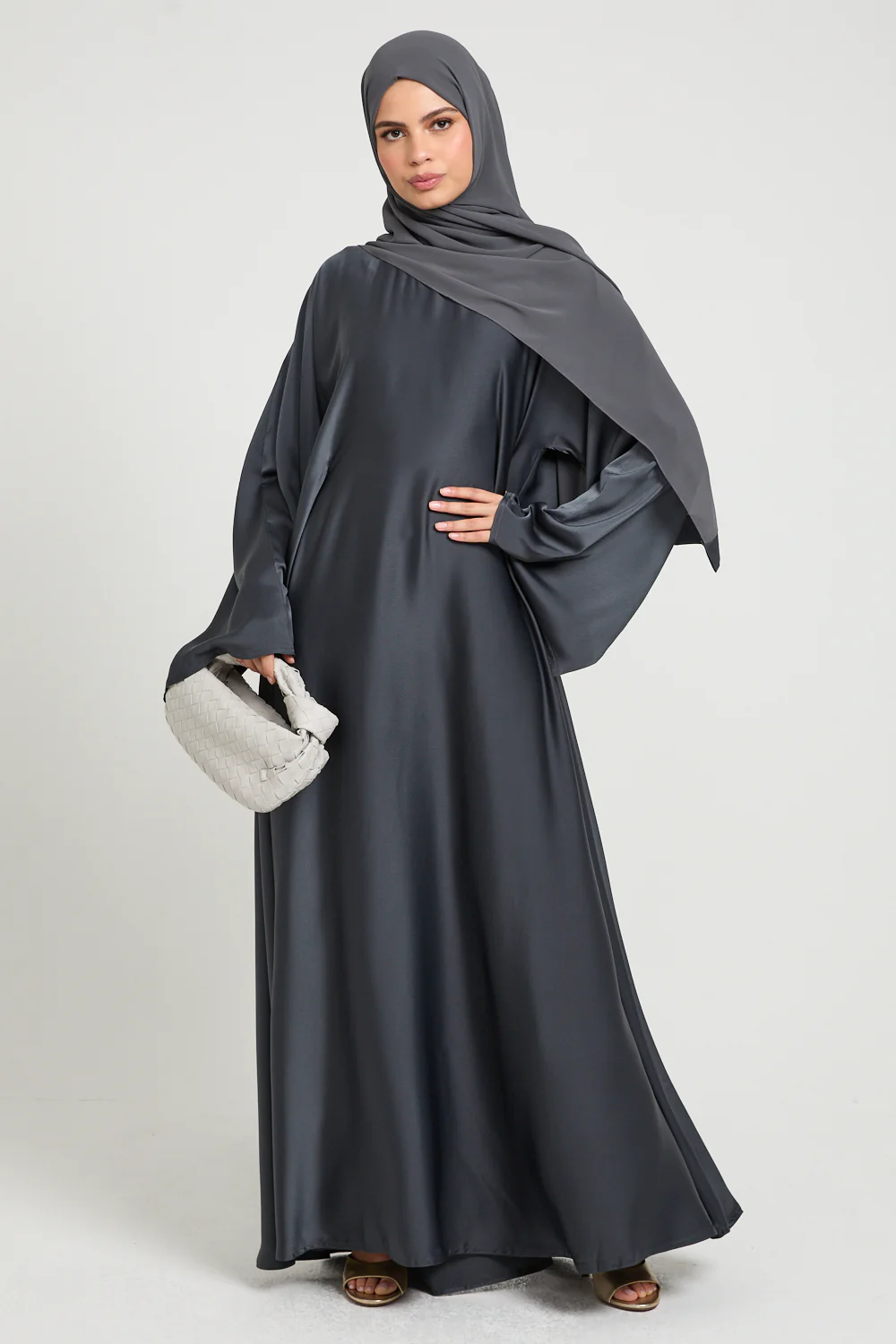 Premium Luxe Umbrella Cut Closed Abaya with Inner Belt - Eclipse Smoke