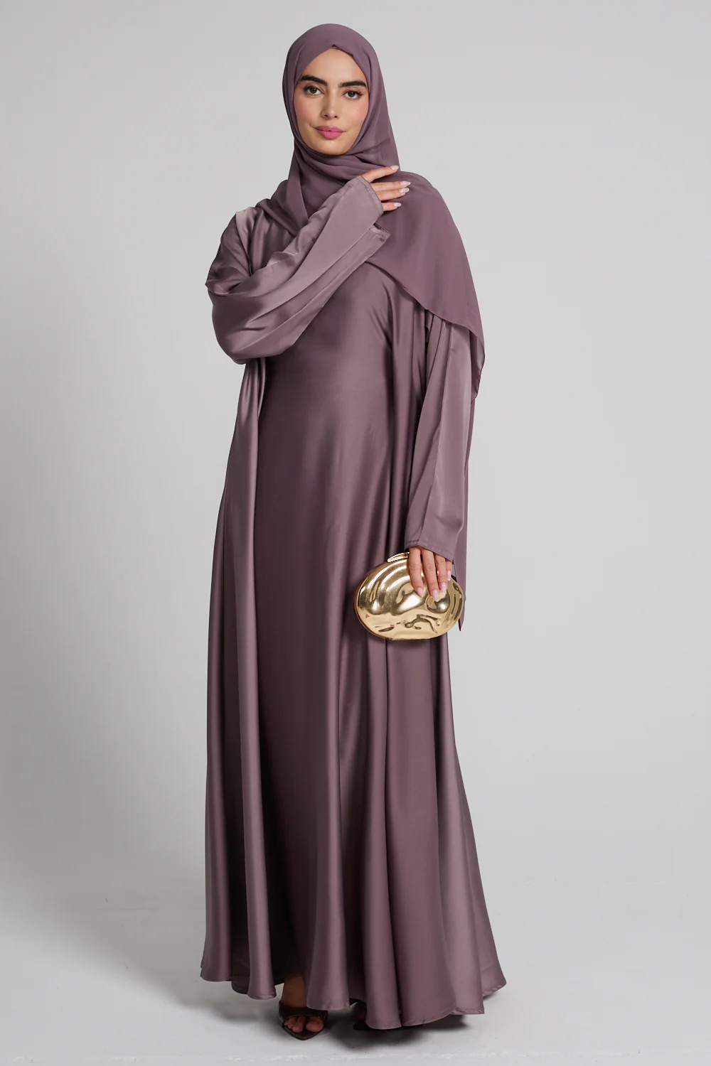 Premium Luxe Umbrella Cut Closed Abaya with Inner Belt - Mauve - Image 6