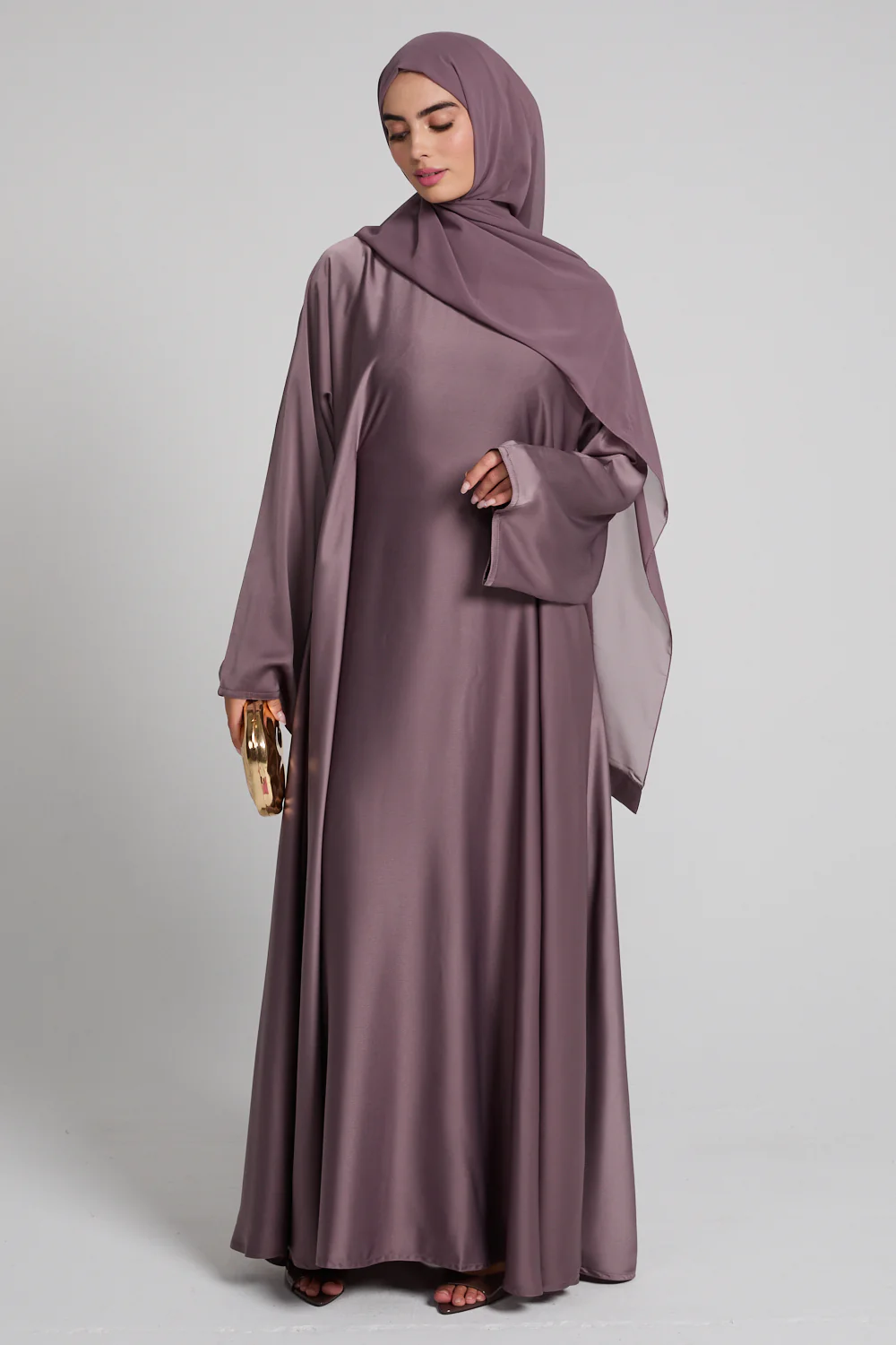 Premium Luxe Umbrella Cut Closed Abaya with Inner Belt - Mauve - Image 7