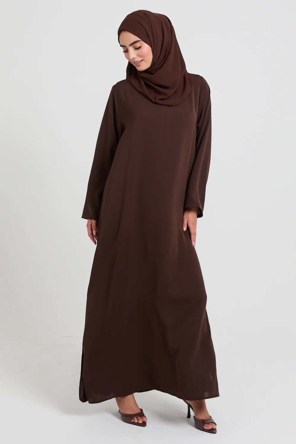 Premium Mahogany Brown Nidha Inner Slip Dress - LONG SLEEVE