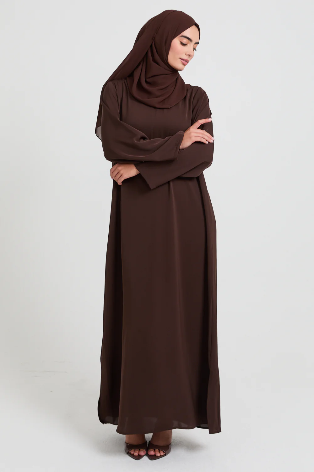 Premium Mahogany Brown Nidha Inner Slip Dress - LONG SLEEVE - Image 3