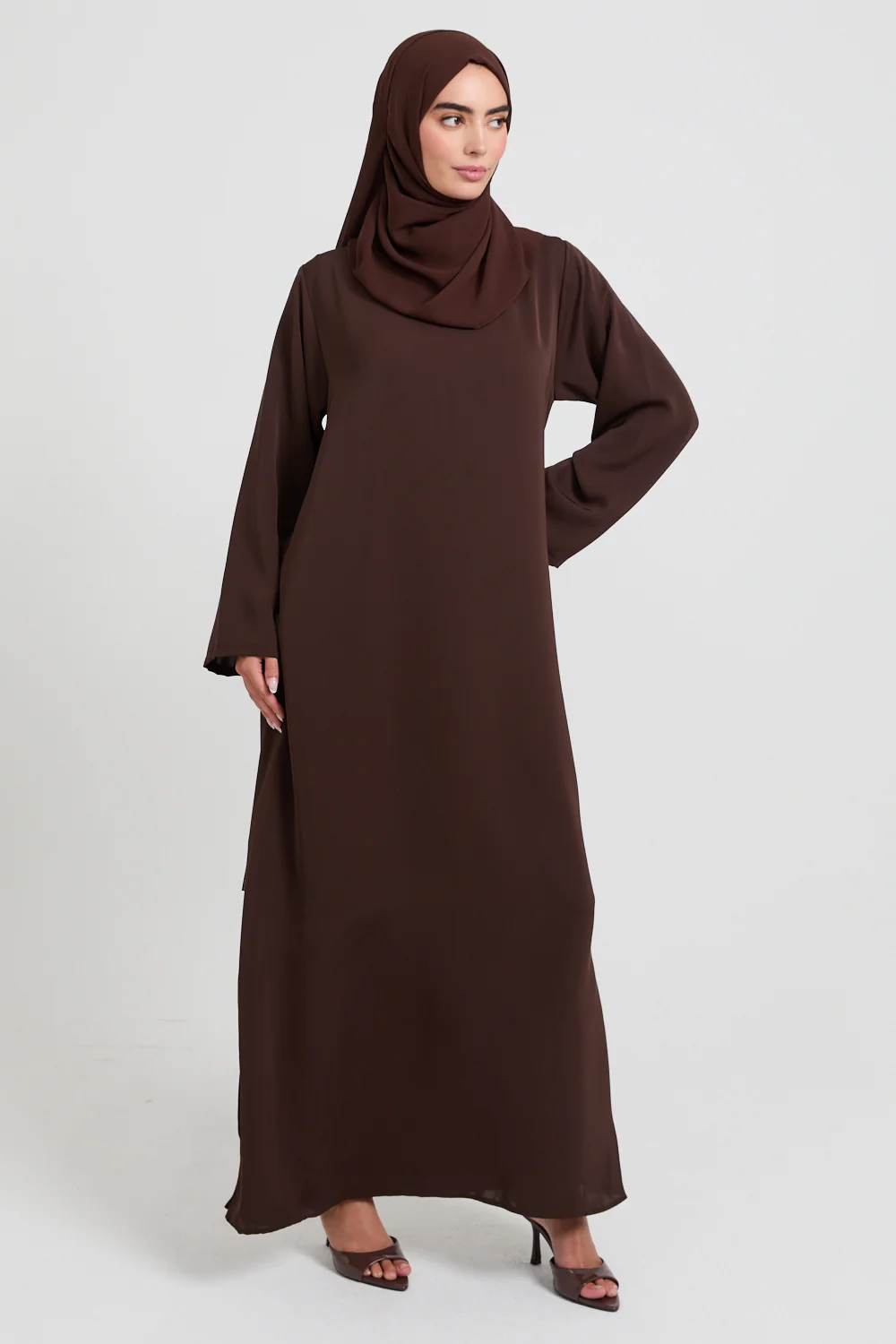 Premium Mahogany Brown Nidha Inner Slip Dress - LONG SLEEVE - Image 5