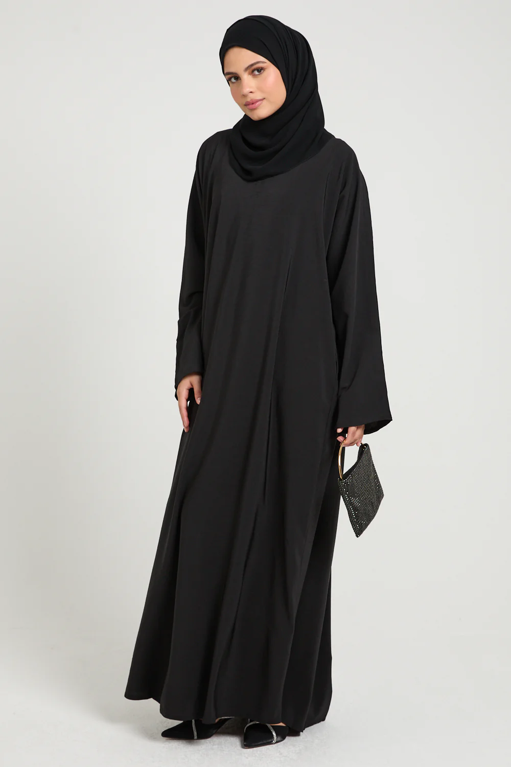 Premium Marble Crush Textured Closed Abaya With Pockets  – Black - Image 6