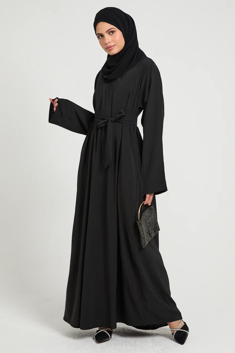 Premium Marble Crush Textured Closed Abaya With Pockets  – Black - Image 7