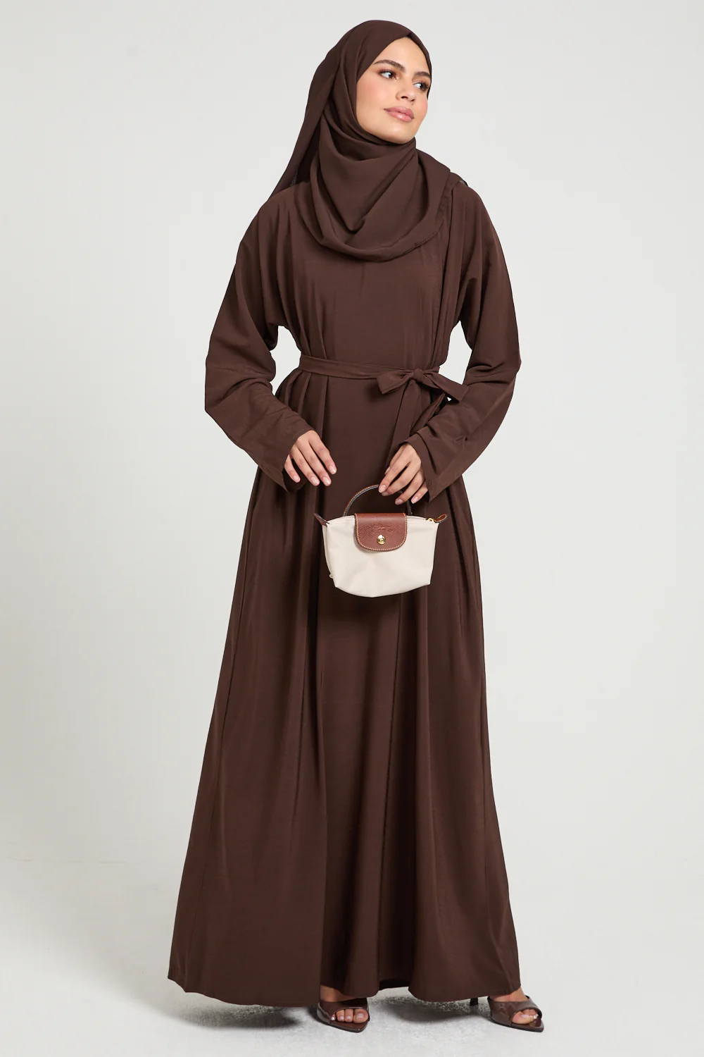 Premium Marble Crush Textured Closed Abaya With Pockets  – Espresso - Image 3