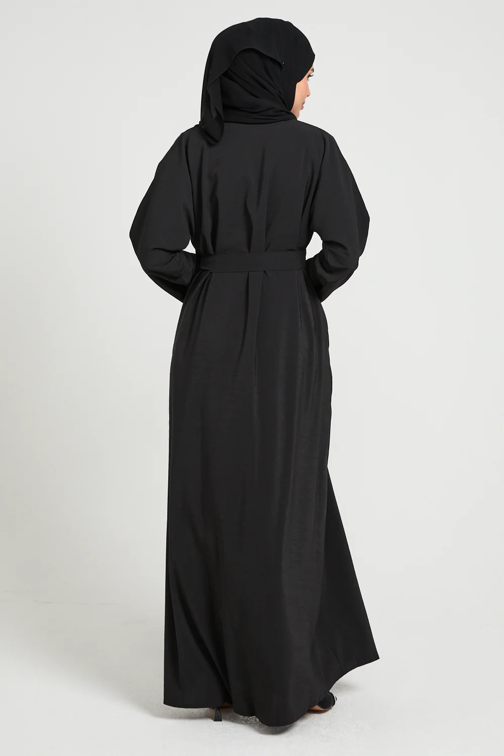 Premium Marble Crush Textured Open Abaya With Pockets – Black - Image 8