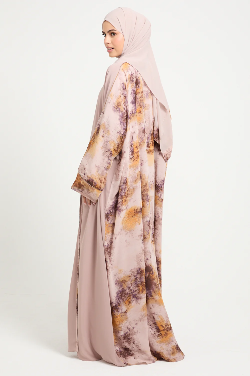 Premium Marbled Amber Blush Open Abaya - LIMITED EDITION