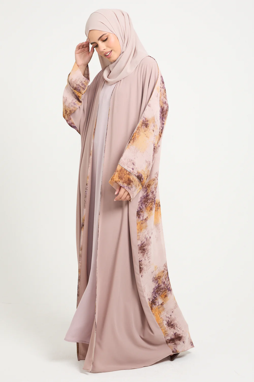 Premium Marbled Amber Blush Open Abaya - LIMITED EDITION - Image 4