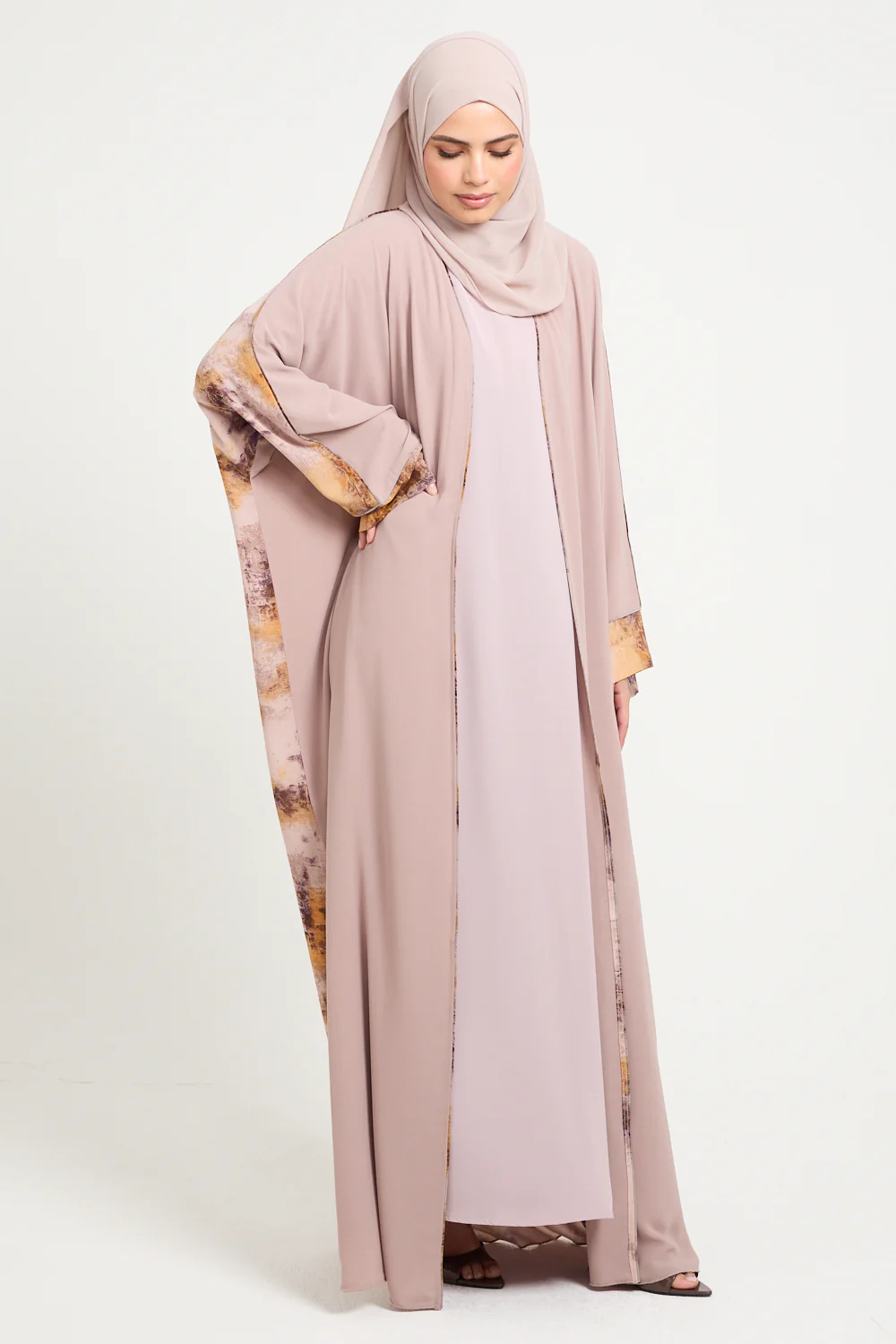 Premium Marbled Amber Blush Open Abaya - LIMITED EDITION - Image 5