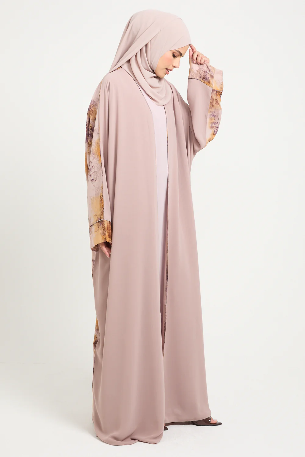 Premium Marbled Amber Blush Open Abaya - LIMITED EDITION - Image 9