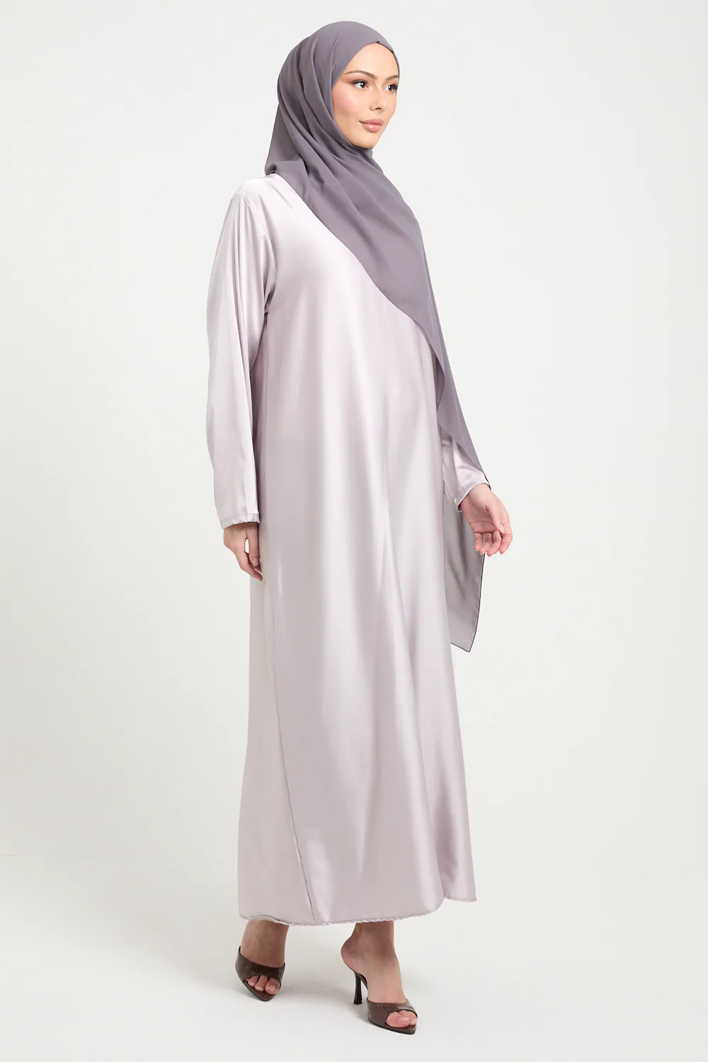 Premium Misty Mauve Blush Satin Inner Slip Dress  - LONG SLEEVE