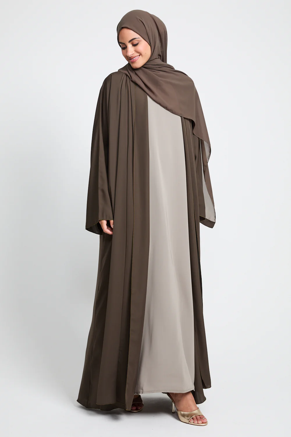 Premium Mocha Olive Open Abaya - Image 4
