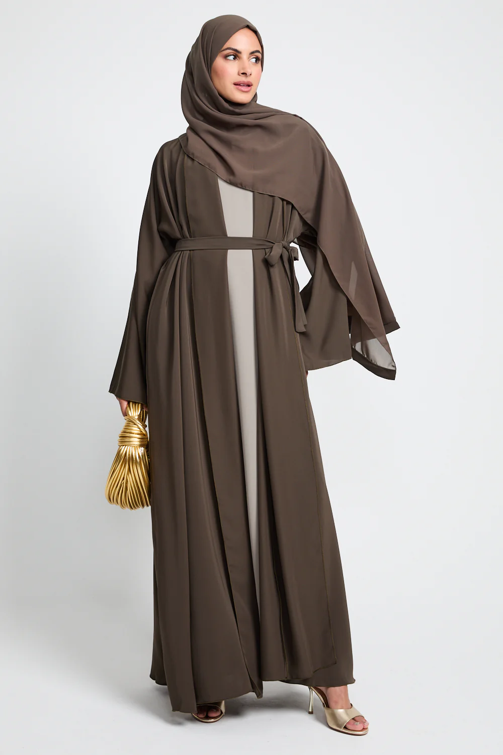 Premium Mocha Olive Open Abaya - Image 5