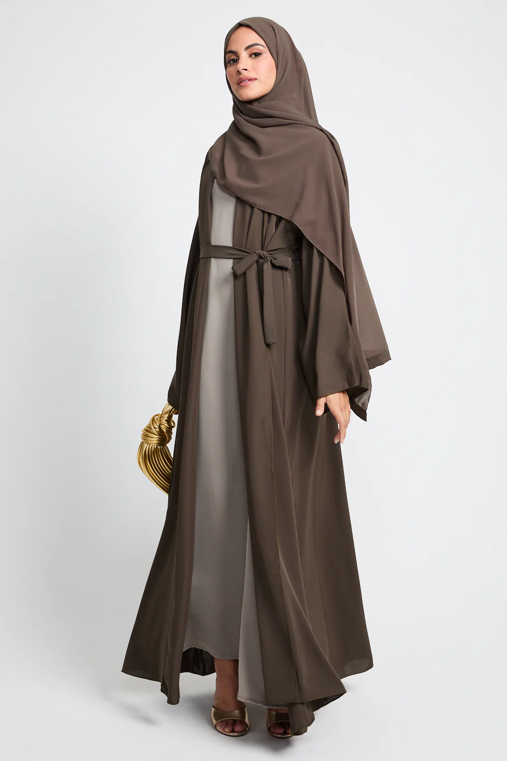 Premium Mocha Olive Open Abaya - Image 6