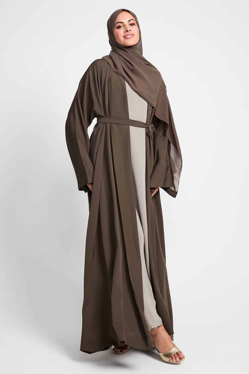 Premium Mocha Olive Open Abaya - Image 7