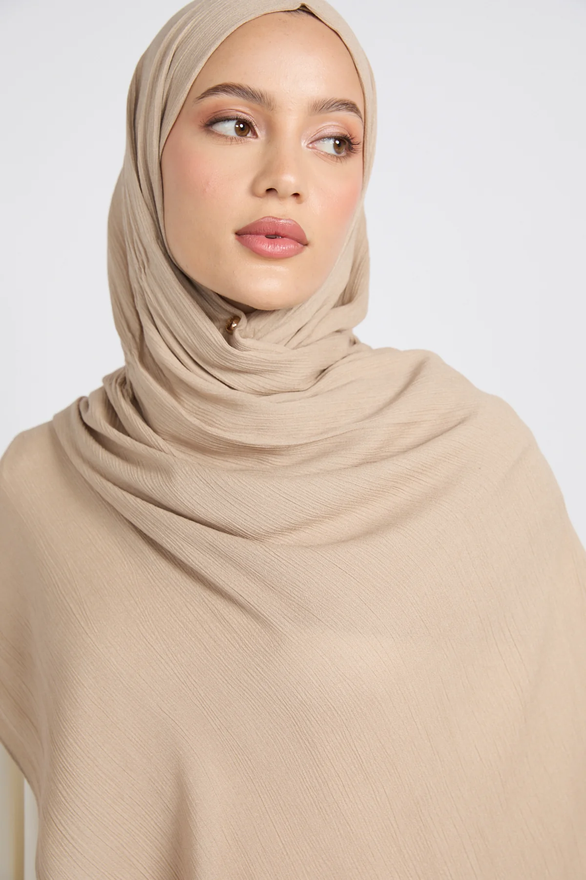 Premium Modal Crinkle Hijab - Soft Sand - Image 2